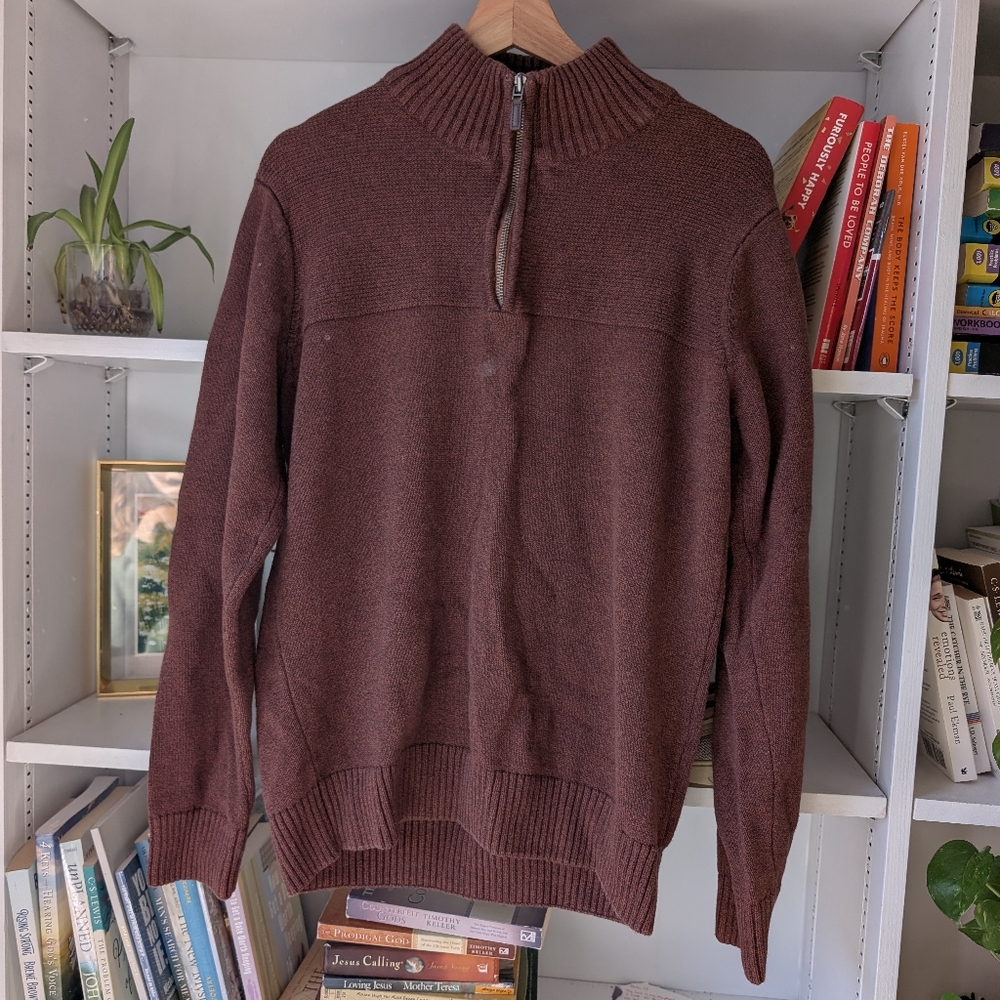 Dockers Men's Brown 100% Cotton 1/4 Zip Pullover Sweater Size Medium - Picture 5 of 7